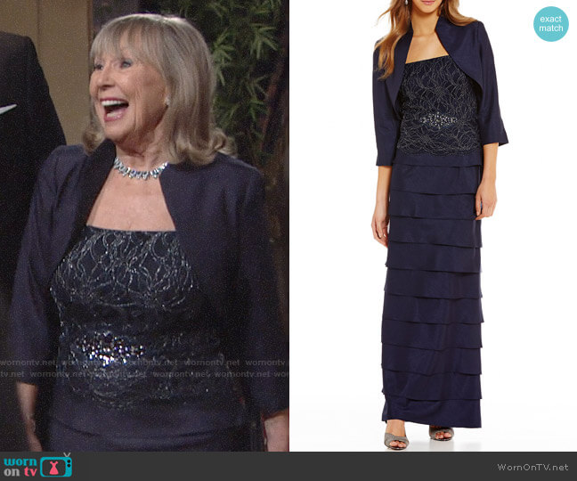 Jessica Howard Lace Tiered 2-Piece Jacket Dress worn by Dina Mergeron (Marla Adams) on The Young and the Restless