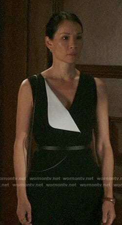 Joan’s black and white jumpsuit on Elementary