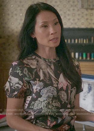 Joan’s jungle animals print top on Elementary