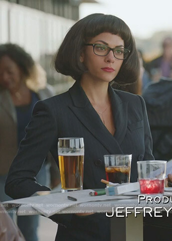 Maddie’s pinstripe double breasted blazer on Imposters