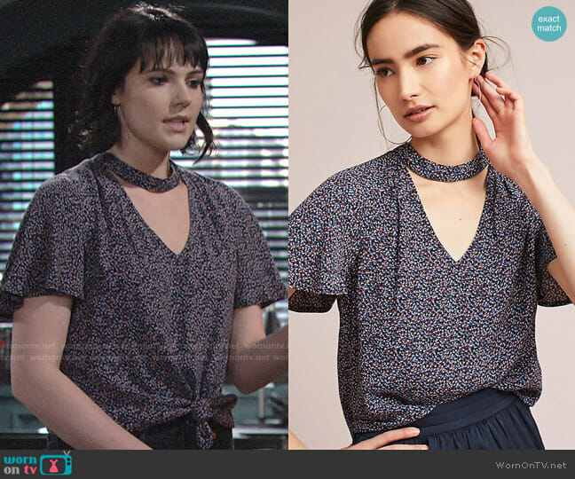 Maeve Printed Cutout Blouse worn by Tessa Porter (Cait Fairbanks) on The Young and the Restless