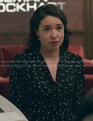 Marissa’s black polka dot dress on The Good Fight