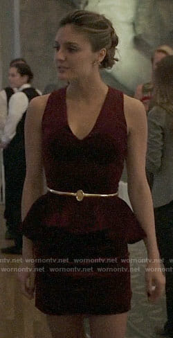 Megan’s red velvet peplum dress on The Arrangement