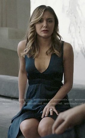 Megan’s navy dress with elastic waist on The Arrangement