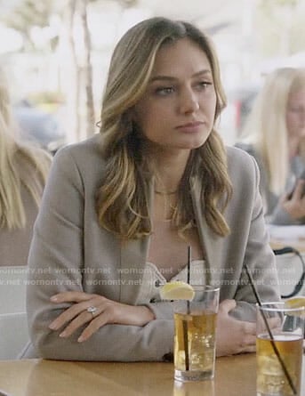 Megan’s grey coat on The Arrangement