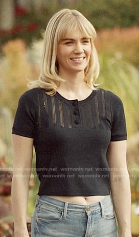 Melissa’s navy top with buttons on Last Man on Earth