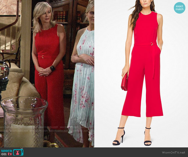 MICHAEL Michael Kors Crepe Belted Jumpsuit worn by Ashley Abbott (Eileen Davidson) on The Young and the Restless