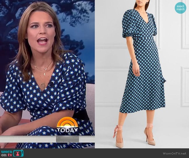 Miu Miu Printed Crepe De Chine Midi Dress worn by Savannah Guthrie on Today