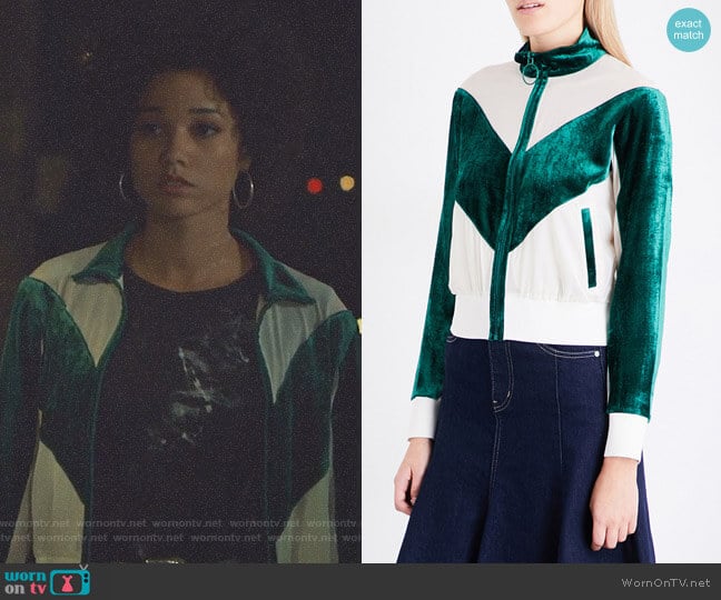 Mo&Co. Contrast-Panel Silk-Georgette and Velour Jacket worn by Maia Roberts (Alisha Wainwright ) on Shadowhunters