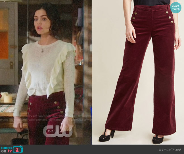 Modcloth Corduroy Wide-Leg Trousers with Buttons worn by Stella Abbott (Lucy Hale) on Life Sentence