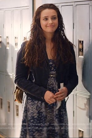 Hannah’s blue paisley print dress on 13 Reasons Why