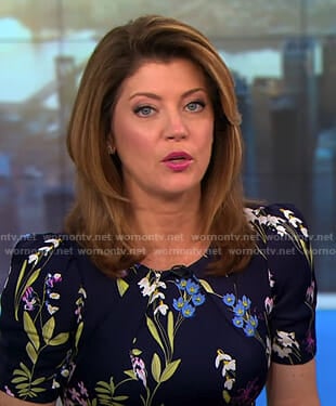 Norah’s navy floral dress on CBS This Morning