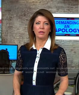 Norah’s navy lace shirtdress on CBS This Morning