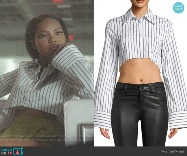 Off-White Button-Front Striped Cropped Shirt worn by Alexandra Crane (Ryan Destiny) on Star
