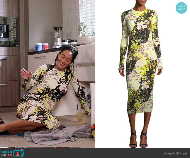 Opening Ceremony Floral-Print Long-Sleeve Rib-Knit Midi Dress worn by Rainbow Johnson (Tracee Ellis Ross) on Black-ish