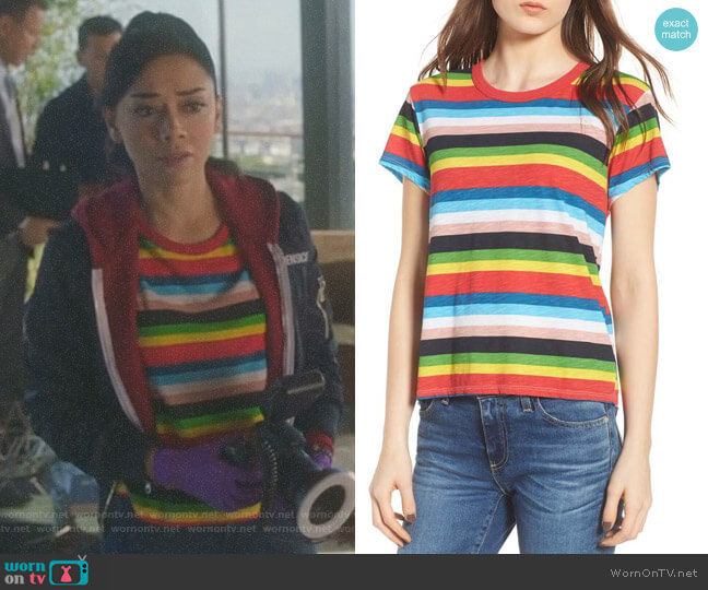 Pam & Gela Rainbow Stripe Ringer Tee worn by Ella Lopez (Aimee Garcia) on Lucifer