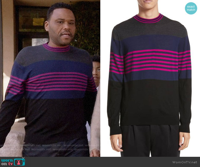 Paul Smith Stripe Merino Wool Crewneck Sweater worn by Andre Johnson (Anthony Anderson) on Black-ish