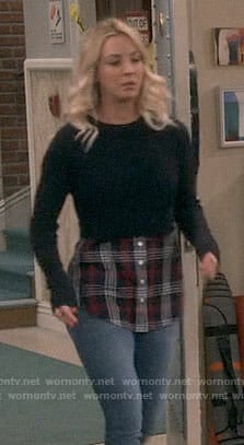 Penny’s plaid layered sweater on The Big Bang Theory