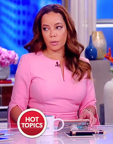 Sunny’s pink slit sleeve belted dress on The View