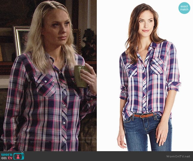 Rails Carmen Shirt in Pink/Navy worn by Abby Newman (Melissa Ordway) on The Young and the Restless