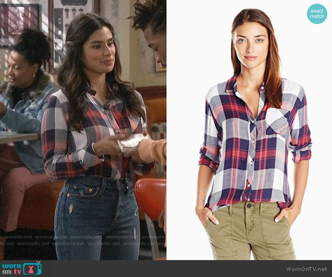 Rails Hunter Shirt in White/Indigo/Blush worn by Sofia (Diane Guerrero) on Superior Donuts
