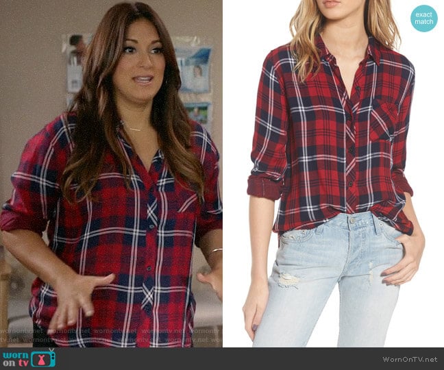Rails Taitum Shirt in Cherry/ Navy/ White worn by Colleen Brandon-Ortega (Angelique Cabral) on Life in Pieces