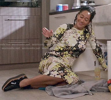 Rainbow’s yellow floral long sleeve midi dress on Black-ish