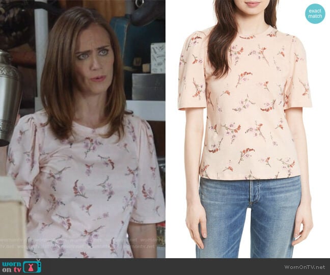 Rebecca Taylor Natalie Fleur Cotton Jersey Top worn by Maya (Diane Farr) on Splitting Up Together