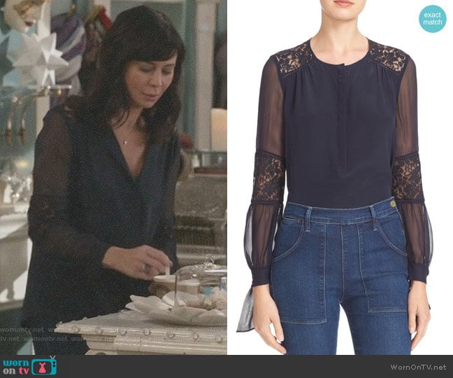 Rebecca Taylor Sarah Silk Blouse worn by Cassandra Nightingale (Catherine Bell) on Good Witch