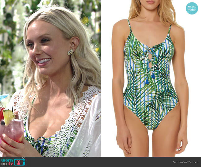 Red Carter Lace-Up Swimsuit worn by Abby Newman (Melissa Ordway) on The Young and the Restless