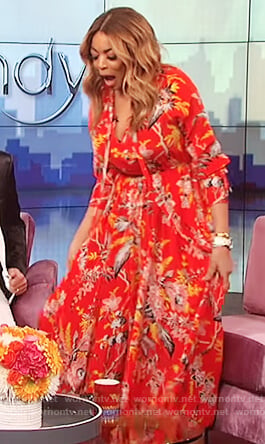 Wendy’s red floral print maxi dress on The Wendy Williams Show