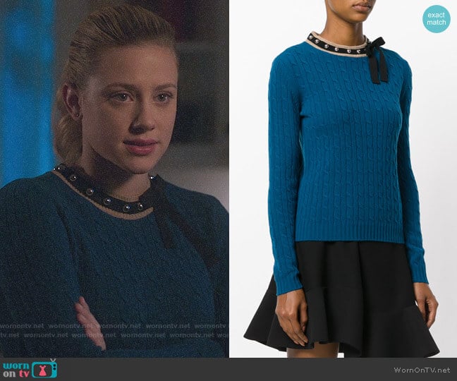 RED Valentino Studded Bow Tie Pullover worn by Betty Cooper (Lili Reinhart) on Riverdale