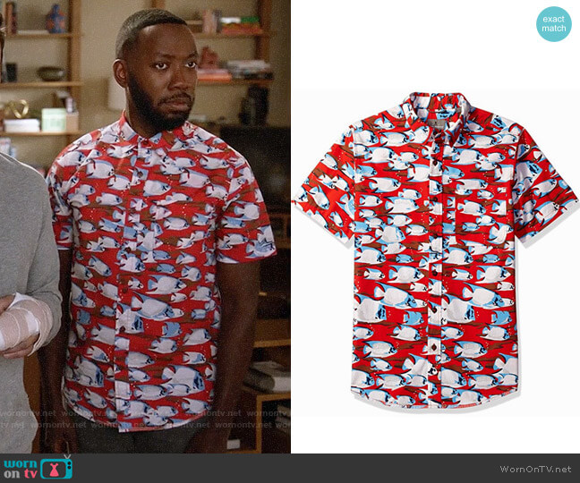 Royal Robbins Throwback Fish Shirt worn by Winston Bishop (Lamorne Morris) on New Girl