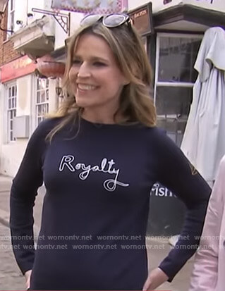 Savannah’s navy Royalty Sweater on Today