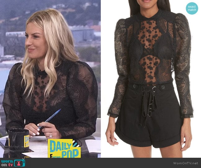 Self Portrait Scalloped Eyelash Lace Blouse worn by Morgan Stewart on E! News