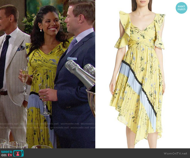 Self Portrait Floral Pleated Asymmetrical Dress worn by Maya Avant (Karla Mosley) on The Bold and the Beautiful