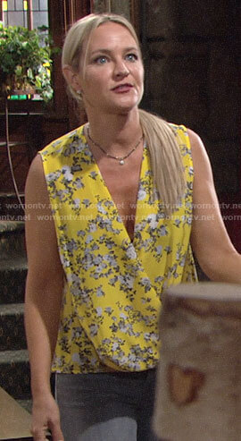 Sharon’s yellow floral top on The Young and the Restless