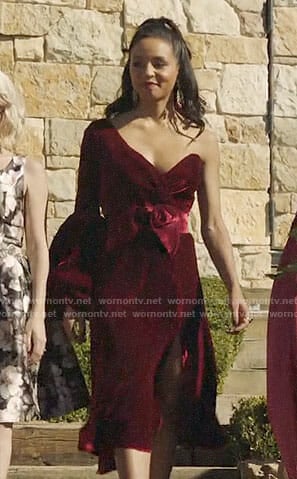 Shaun’s velvet one-shoulder dress on The Arrangement