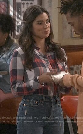 Sofia’s red and navy plaid shirt on Superior Donuts