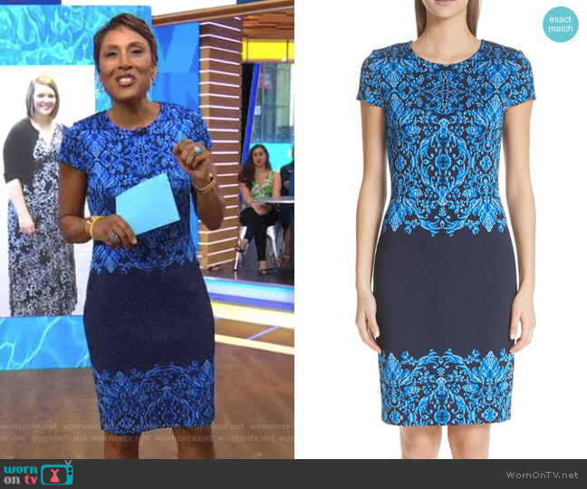 St John Collection Cool Tones Brocade Knit Dress worn by Robin Roberts on Good Morning America
