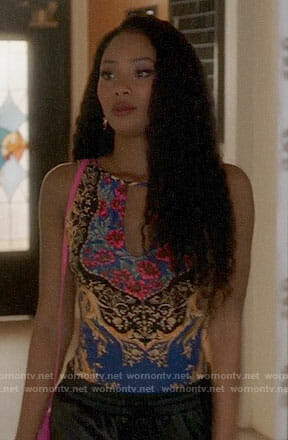 Tangey’s printed bodysuit on Famous in Love