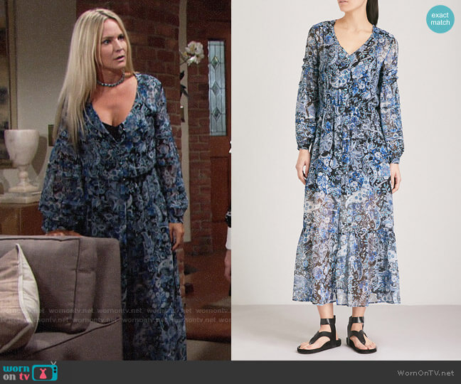 The Kooples Paisley-print Silk-muslin Midi Dress worn by Sharon Newman (Sharon Case) on The Young and the Restless