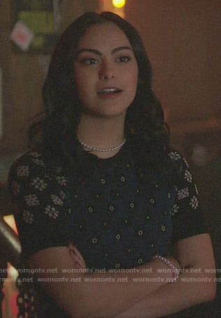 Veronica’s blue mixed print top on Riverdale
