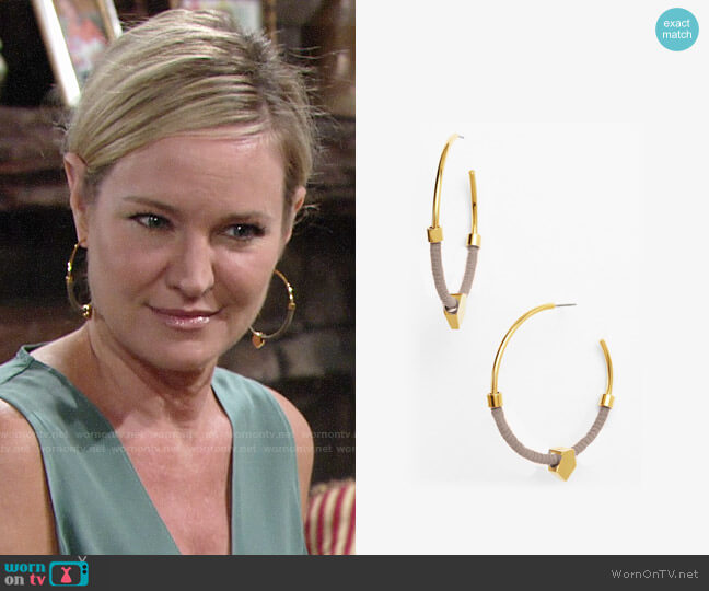 Vince Camuto Summer Warrior Leather Hoop Earrings worn by Sharon Newman (Sharon Case) on The Young and the Restless