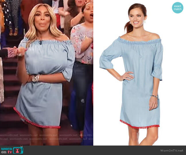 Wendy Williams Off-the-Shoulder Pom Pom Dress worn by Wendy Williams on The Wendy Williams Show