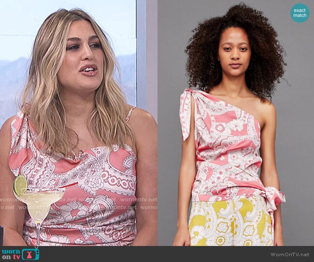 Zara Asymmetric Printed Top worn by Carissa Loethen Culiner on E! News