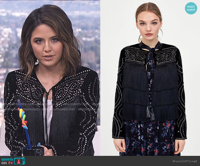 Zara Fringed Velvet Jacket worn by Erin Lim on E! News