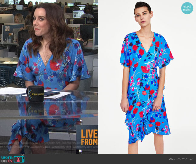 Zara Printed Dress with Frills worn by Melanie Bromley on E! News