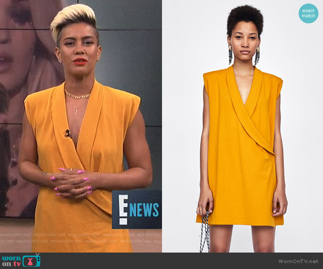 Zara Shawl Collar Dress with Shoulder Pads worn by Sibley Scoles on E! News