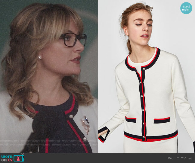 Zara Cardigan with Contrasting Pearl Beads worn by Alice Cooper (Mädchen Amick) on Riverdale